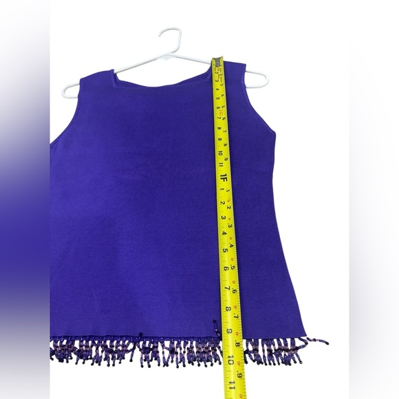 Vintage CLIO Silk & Cotton Beaded Fringe Top M Purple Square Neck Tank Pullover - Picture 6 of 7